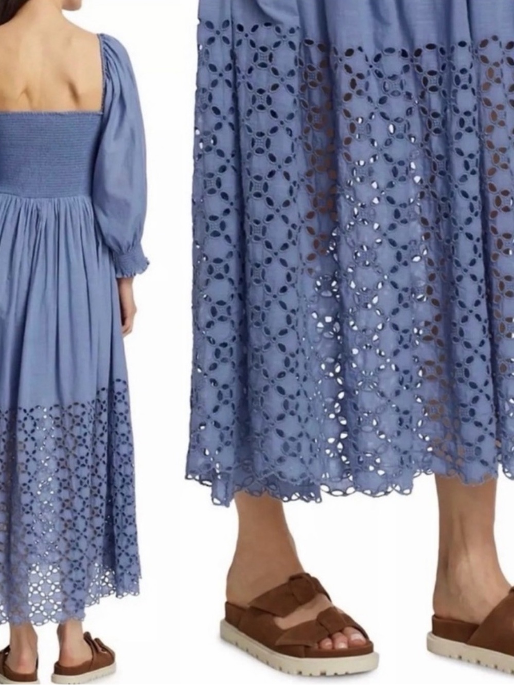 Free People perfect storm size S Blue Smocked Maxi Dress with Eyelet Hem - Picture 2 of 12